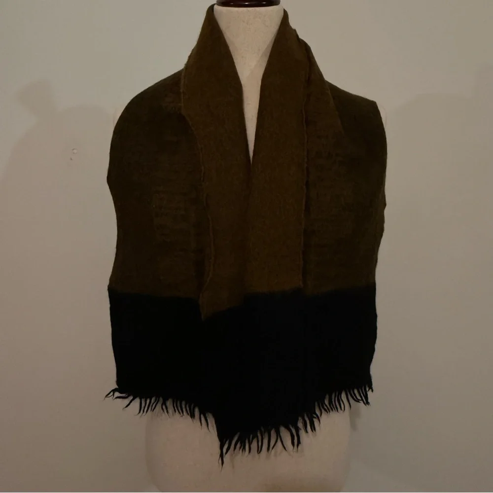 Brown and Black Wool Fringed Scarf